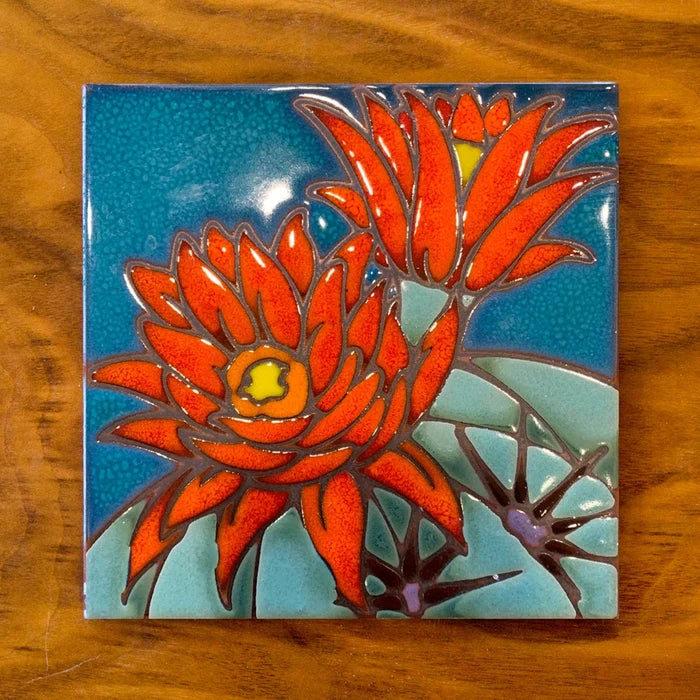 Hedgehog Cactus Desert Bloom Hand Glazed Tile
