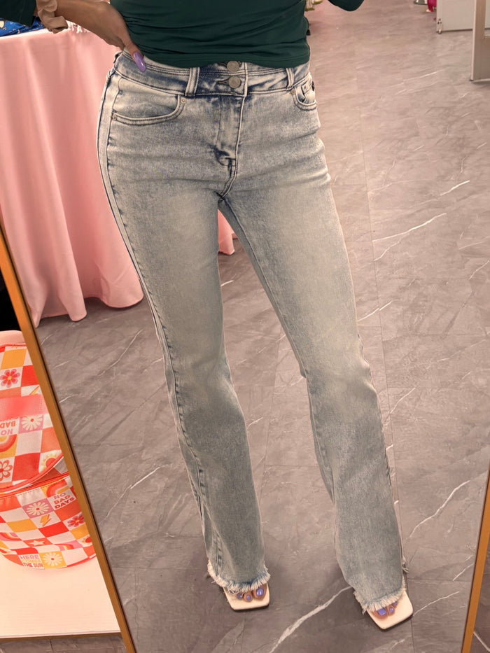 High-Rise Bootcut Denim Jeans- Light Wash - Intimate Whispers