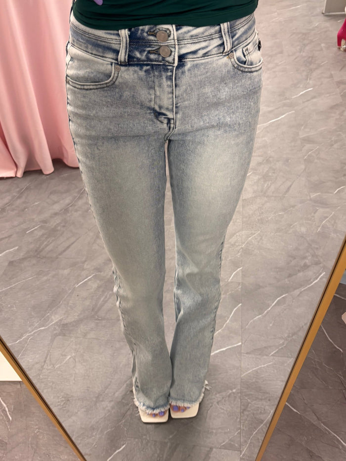 High-Rise Bootcut Denim Jeans- Light Wash - Intimate Whispers