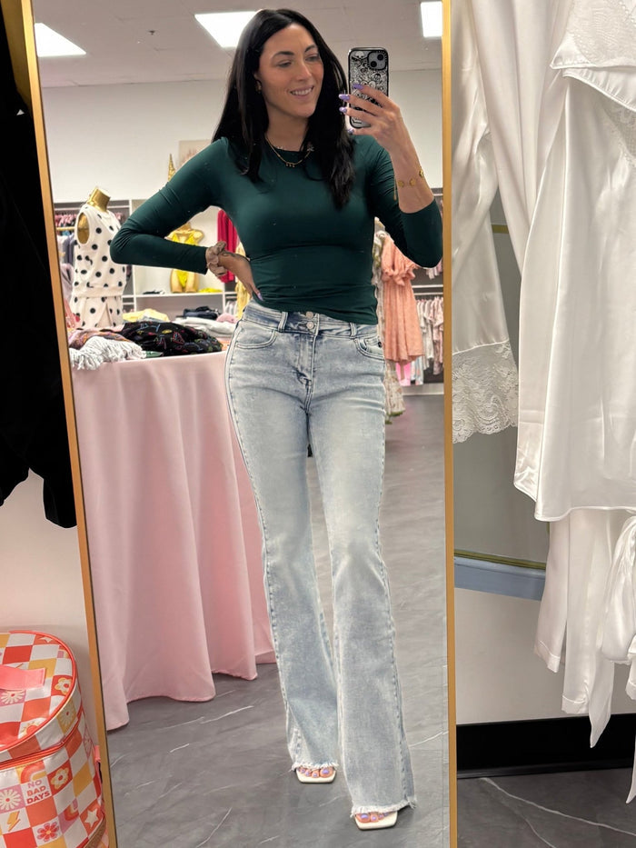 High-Rise Bootcut Denim Jeans- Light Wash - Intimate Whispers