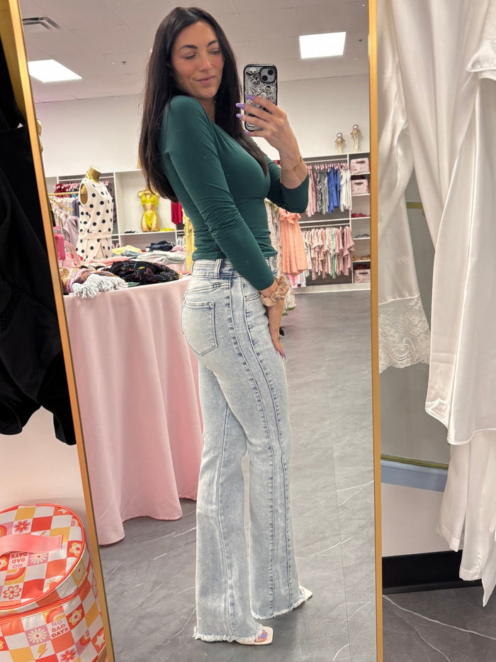 High-Rise Bootcut Denim Jeans- Light Wash - Intimate Whispers