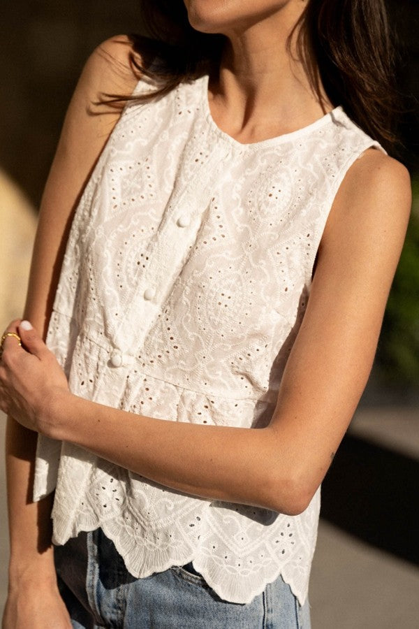 Hollow Lace Embroidered Sleeveless Shirt-Cute-Trendy-Shop-Womens-Boutique-Clothing-Store