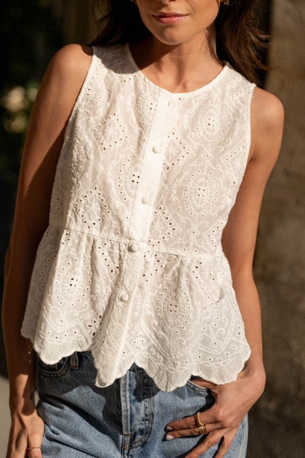 Hollow Lace Embroidered Sleeveless Shirt-Cute-Trendy-Shop-Womens-Boutique-Clothing-Store