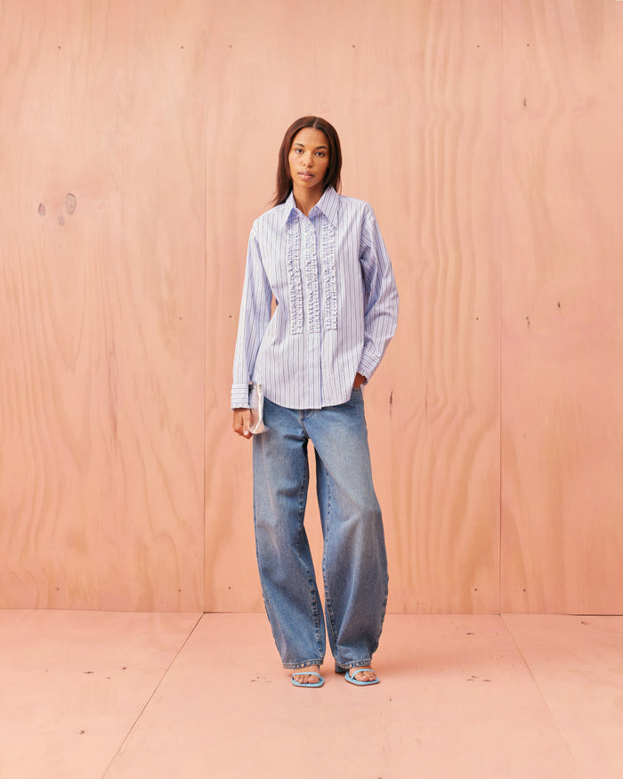 HUGH RUFFLE SHIRT BLUE SKY STRIPE