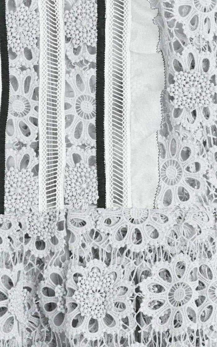 Self - Portrait Ice Grey 3D Floral Guipure Lace Shirt - Runway Catalog