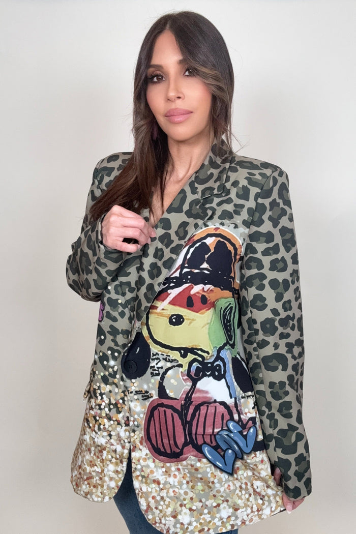 Style the Italian Camo Cartoon Print Blazer exclusively at Born To Glam