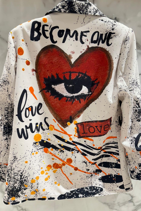 Style the Italian Love Wins Print Blazer exclusively at Born To Glam