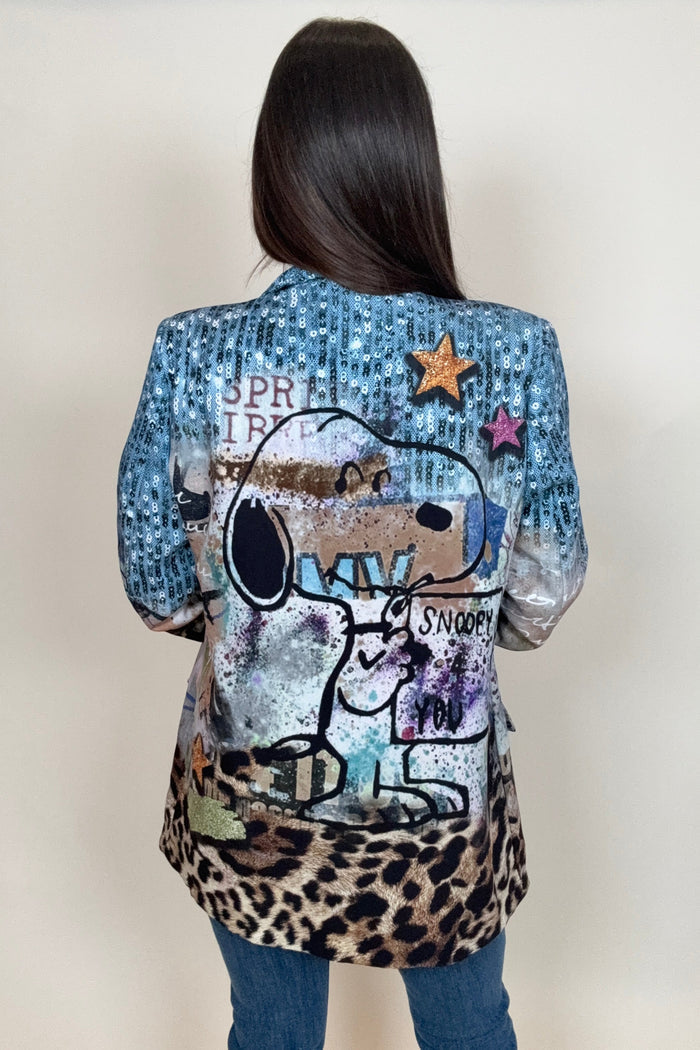 Style the Italian Snoopy Print Blazer exclusively at Born To Glam