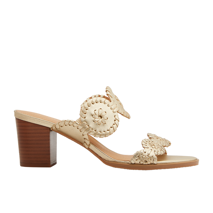 Side view of the Jack Rogers Lauren Mid Heel - Platinum