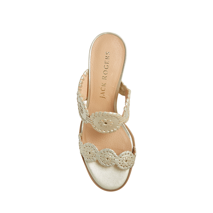 Upper view of the Jack Rogers Lauren Mid Heel - Platinum