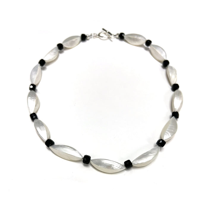 Necklace 13 (Garlic Shaped Shell Beads + Black Tourmaline)
