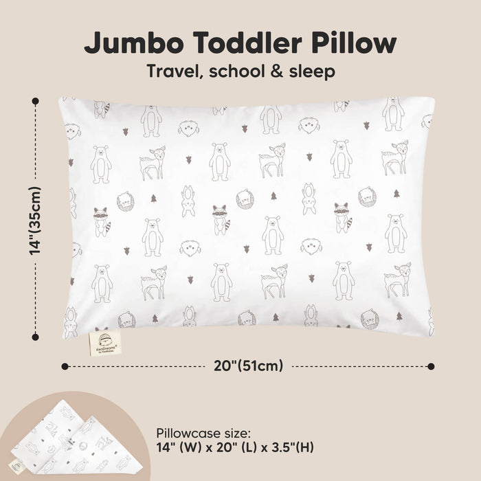 Jumbo Toddler Pillow: Travel, school & sleep, 20" (51cm), Pillowcase size 14" (W) x 20" (L) x 3.5" (H)