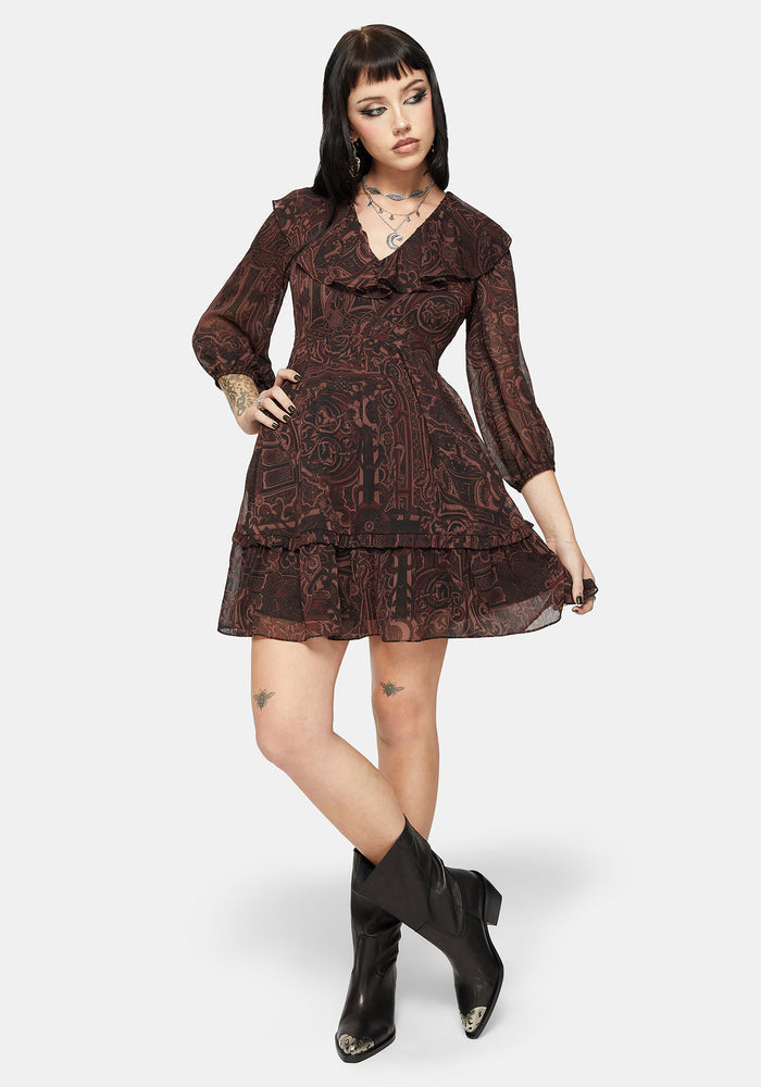 Kells Printed Tie Back Frill Mini Dress