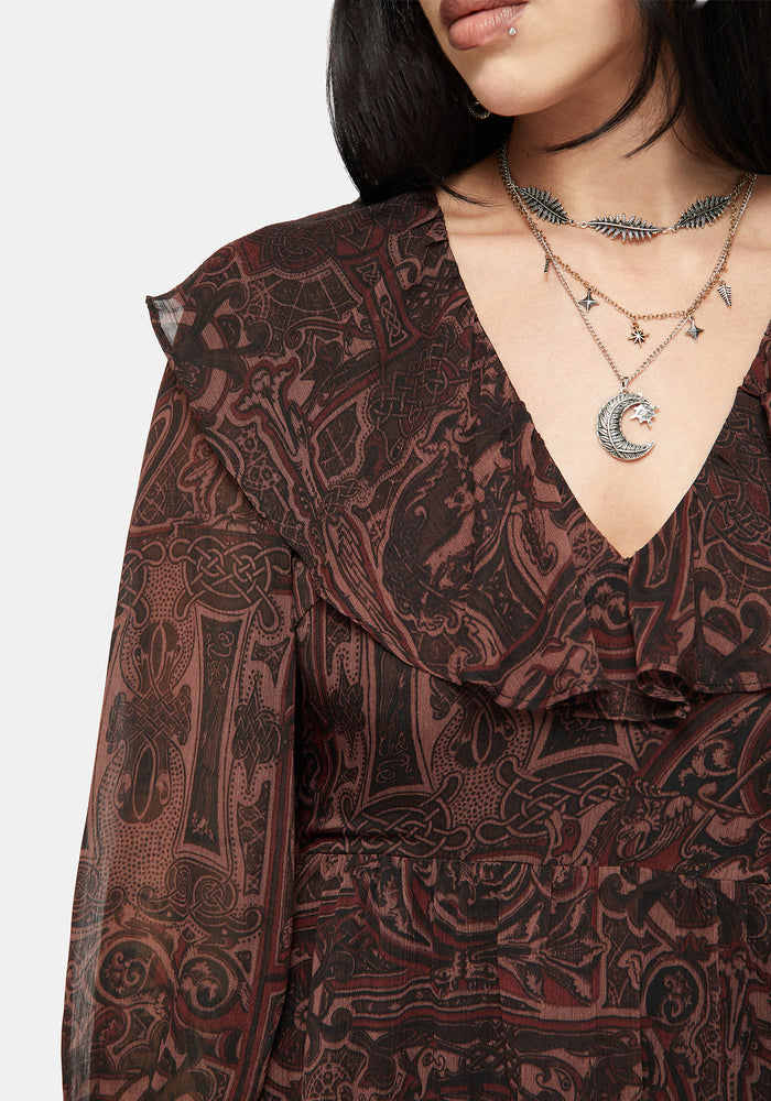 Kells Printed Tie Back Frill Mini Dress