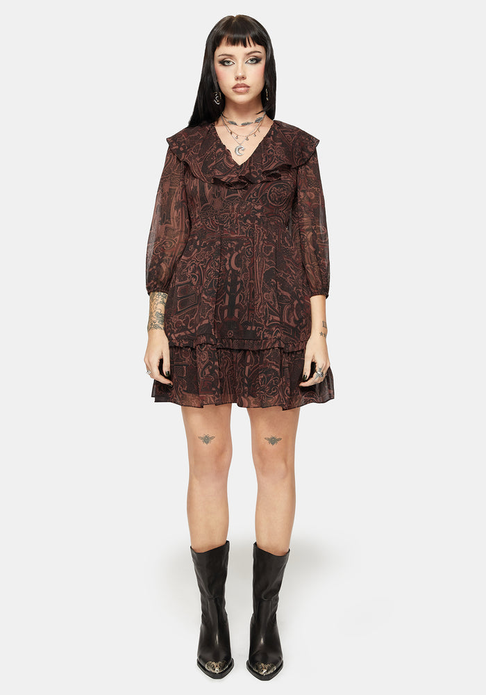 Kells Printed Tie Back Frill Mini Dress