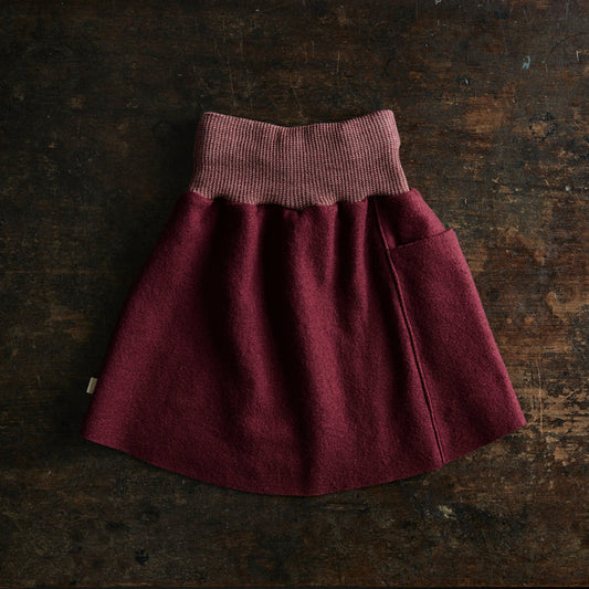 Kids Boiled Merino Wool Skirt - Cassis