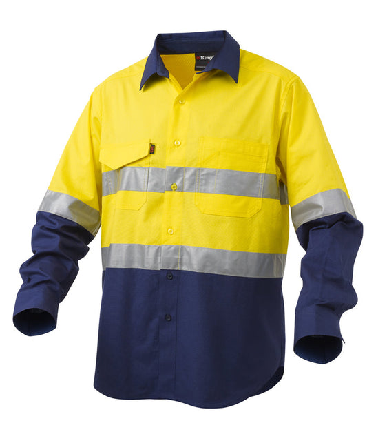 King Gee Workcool 2 Hi Vis Reflective Spliced Shirt L/S