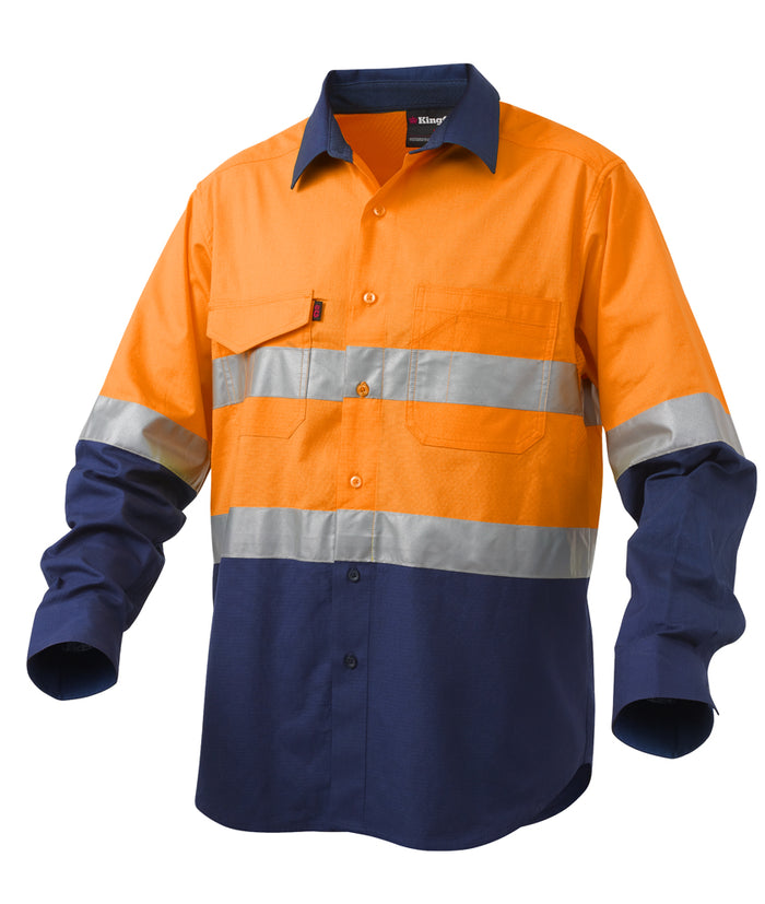 King Gee Workcool 2 Hi Vis Reflective Spliced Shirt L/S
