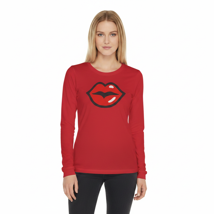 Unisex graphic tee with kiss print styled as a playful date night gift top