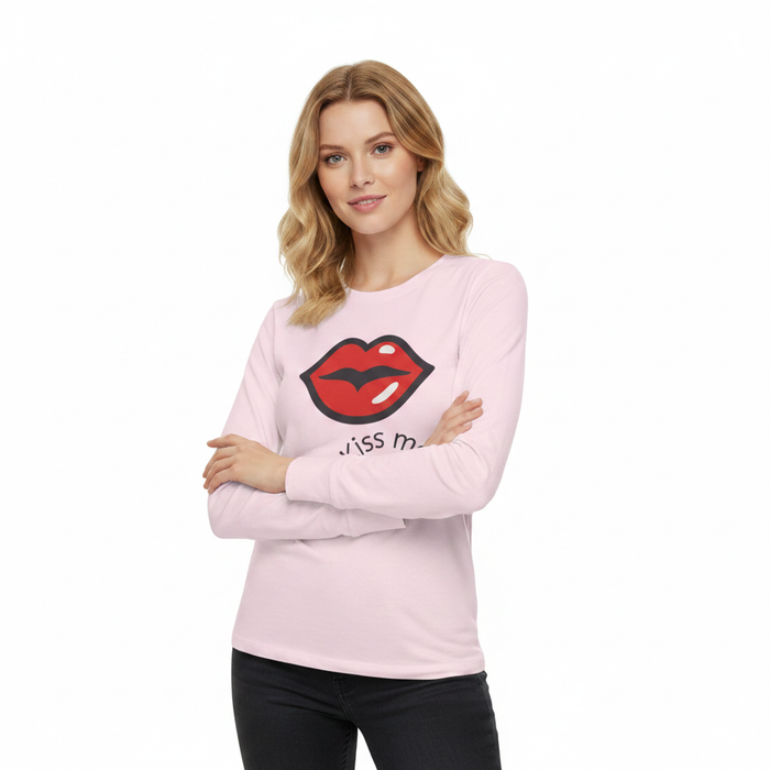 Valentine gift top with soft cotton feel, crew neckline and statement kiss graphic