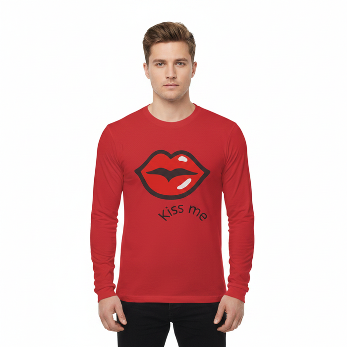 Kiss graphic long sleeve shirt shown from front view on clean white background