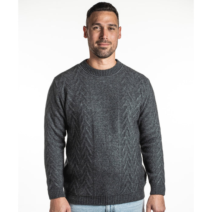 Koru - Men’s Merino - Possum Crew Neck Aran Jumper - Grey