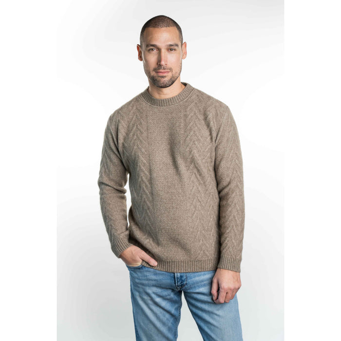 Koru - Men’s Merino - Possum Crew Neck Aran Jumper (KO868)Mocha