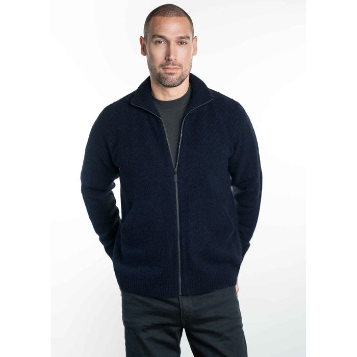 Koru - Merino and Possum Men's Chevron Zip Jacket (KO873) Navy