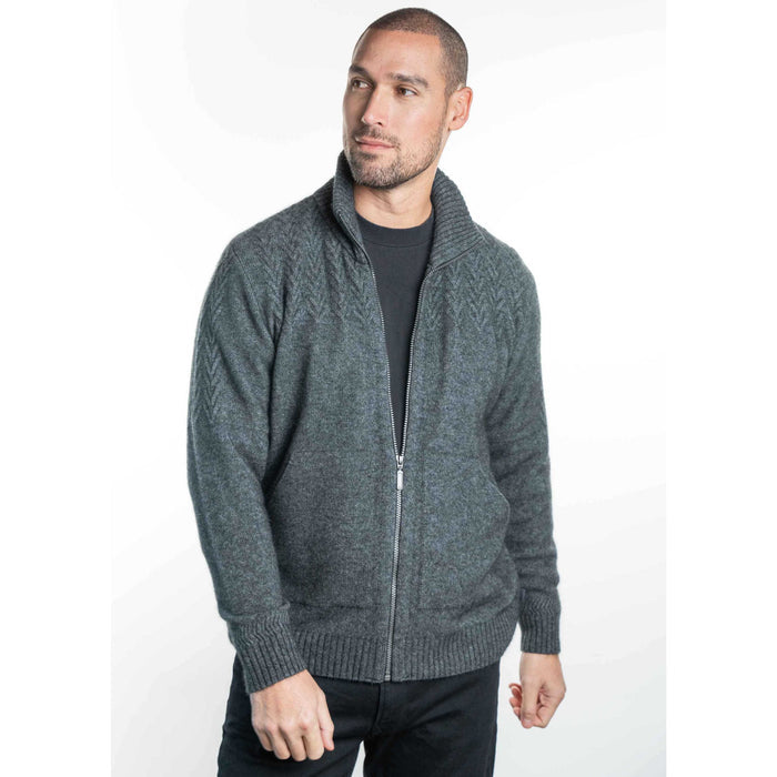 Koru - Merino and Possum Men's Chevron Zip Jacket (KO873) Grey