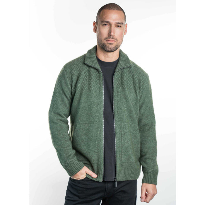 Koru - Merino and Possum Men's Chevron Zip Jacket (KO873) Moss