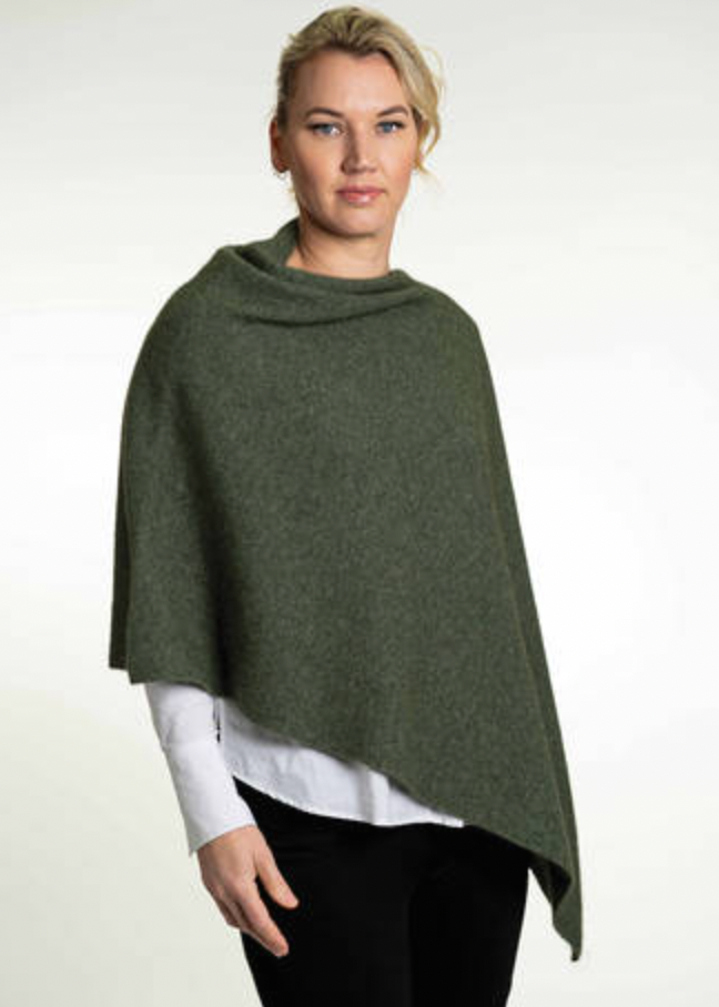 Koru Merino - Possum Two Way Poncho (KO798)- Moss
