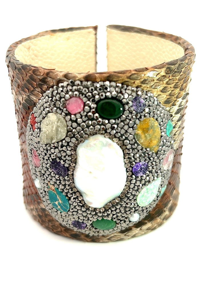 Style the Leather and Gemstone Cuff Bracelet exclusively at Born To Glam