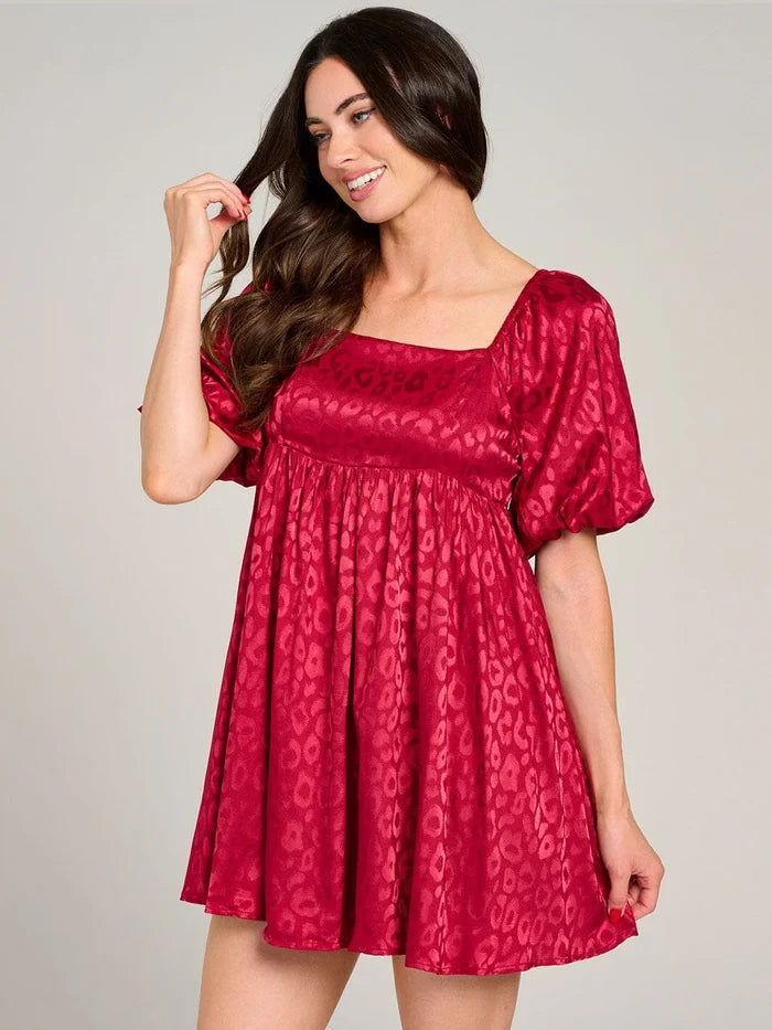 Leopard Jacquard Babydoll Dress Red-Cute-Trendy-Shop-Womens-Boutique-Clothing-Store