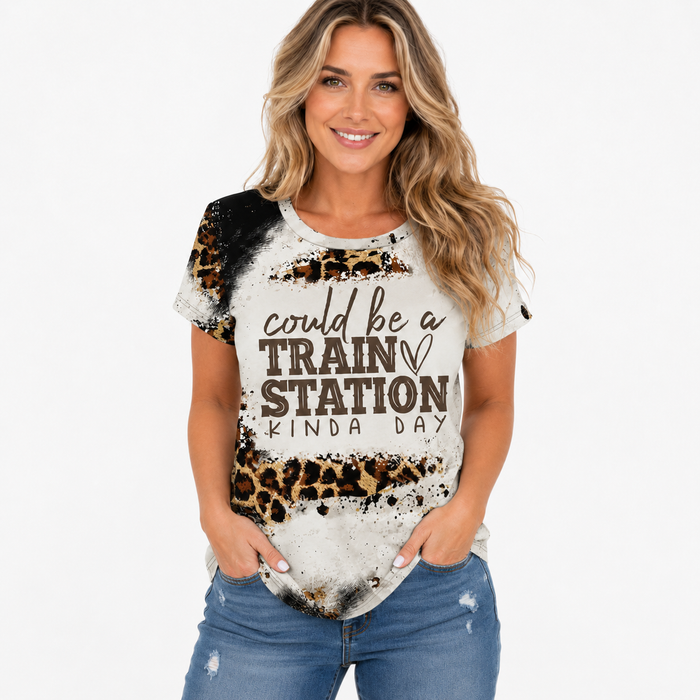 Leopard print t shirt women with bold letter graphic, round neck, short sleeves, and relaxed everyday casual fit for outfits.
