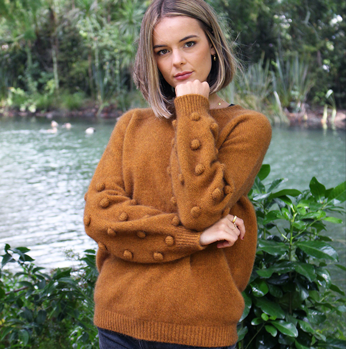 Lothlorian - Merino & Possum Bobble Sleeve Jumpe-Gold