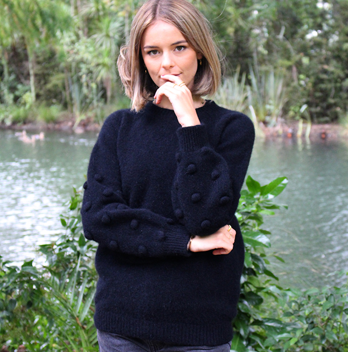 Lothlorian - Merino & Possum Bobble Sleeve Jumpe-Black