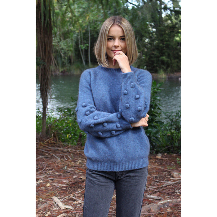 Lothlorian - Merino & Possum Bobble Sleeve Jumper (9781)Light Blue