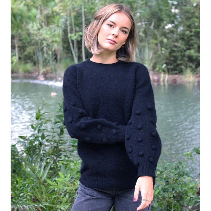 Lothlorian - Merino & Possum Bobble Sleeve Jumper (9781)Black