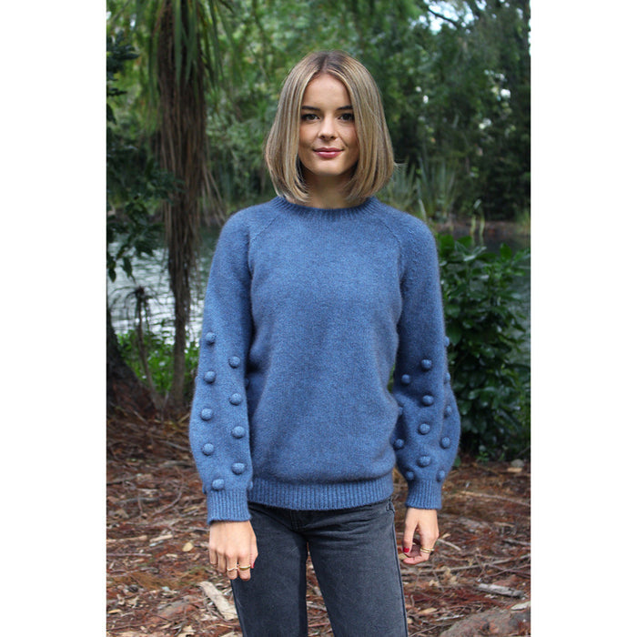 Lothlorian - Merino & Possum Bobble Sleeve Jumper (9781)Light Blue