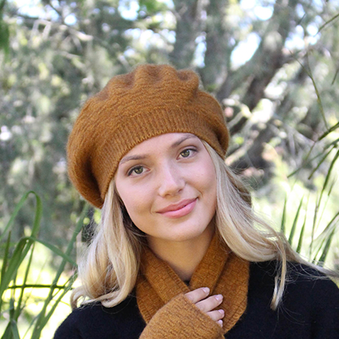 Tasman Merino and possum dash beret Gold