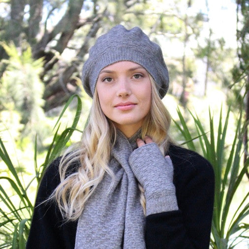 Merino and possum dash beret in colour Silver