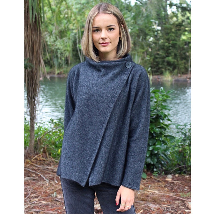 Lothlorian - Merino & Possum Enfold Jacket (9780)Charcoal