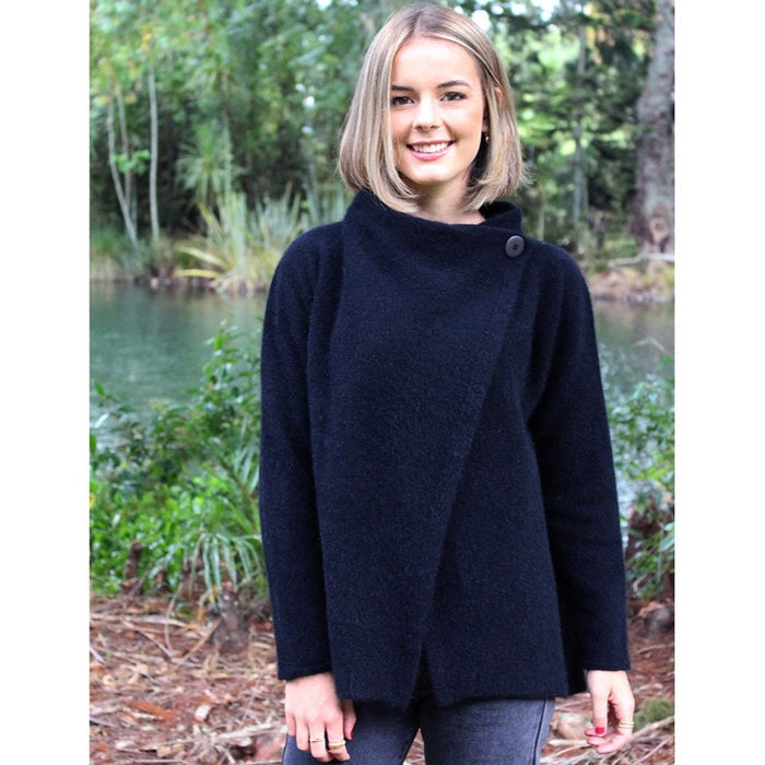 Lothlorian - Merino & Possum Enfold Jacket (9780)Black