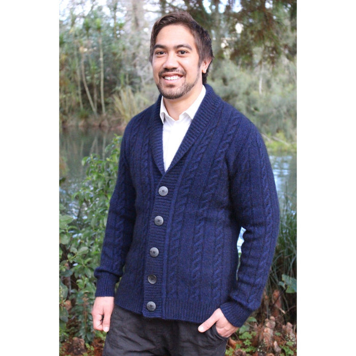 Lothlorian - Merino & Possum Men's Cable Button Jacket (9810) Midnight