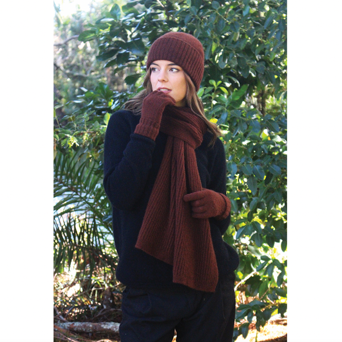 Lothlorian - Merino & Possum Turnback Scarf (9732)Russet