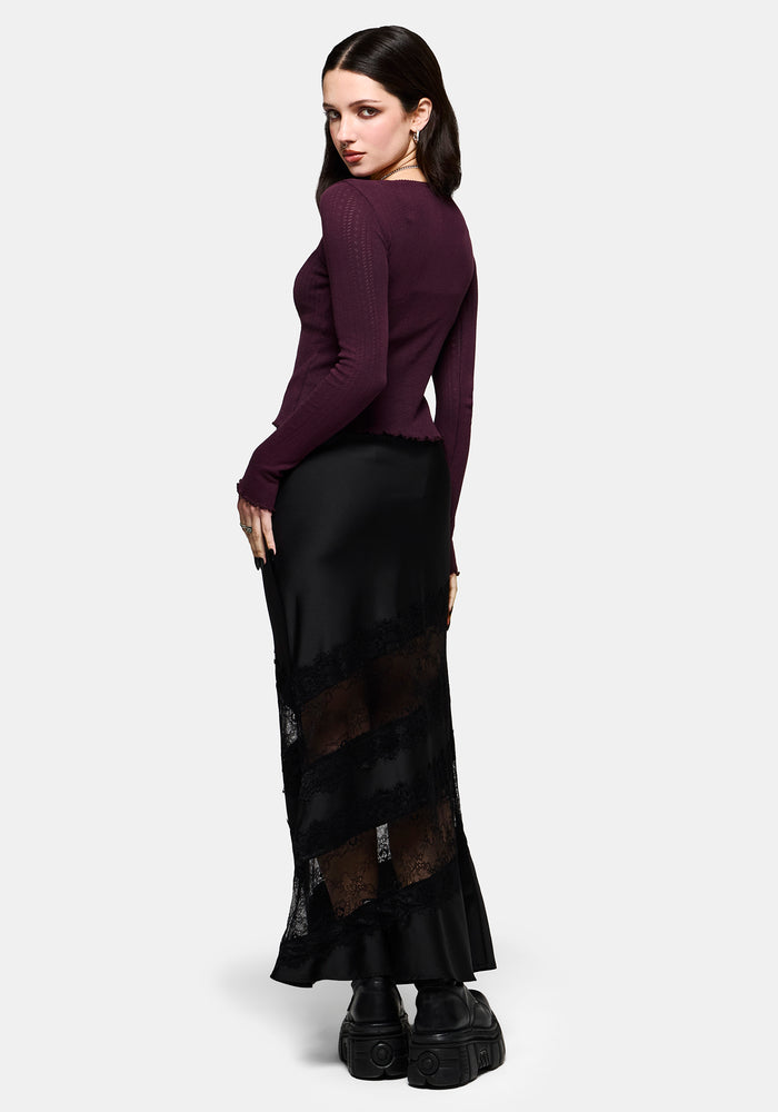 Lucera Long Sleeve Pointelle Scoop Neck Top - Burgundy
