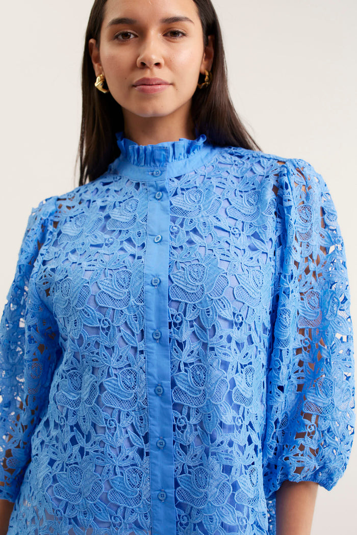 Lume Lace Shirt  In Cornflower