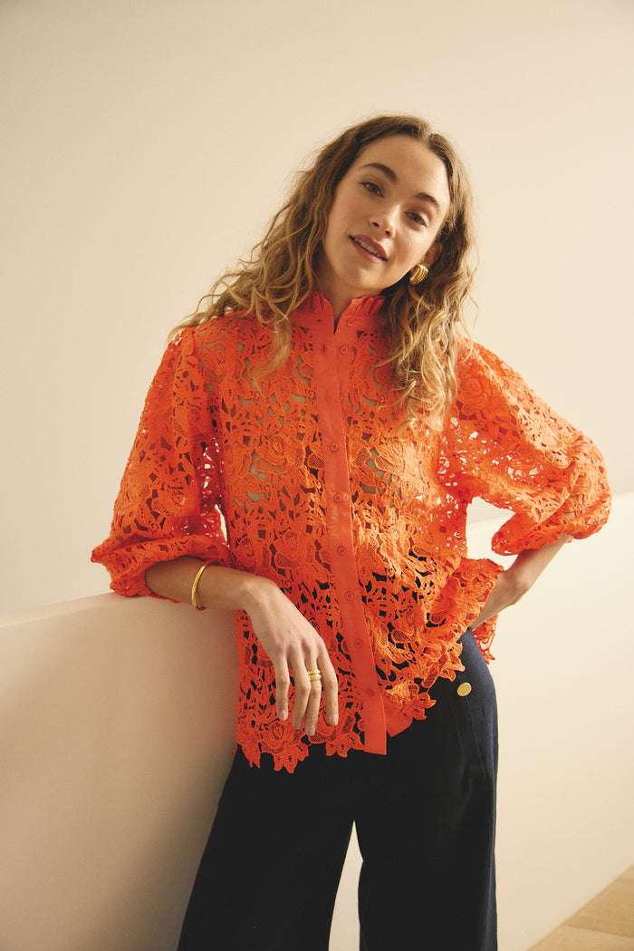 Lume Lace Shirt  In Tangerine