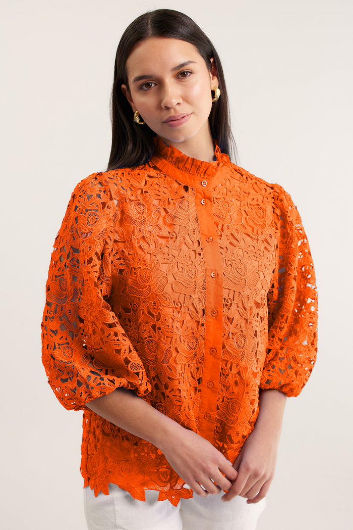 Lume Lace Shirt  In Tangerine