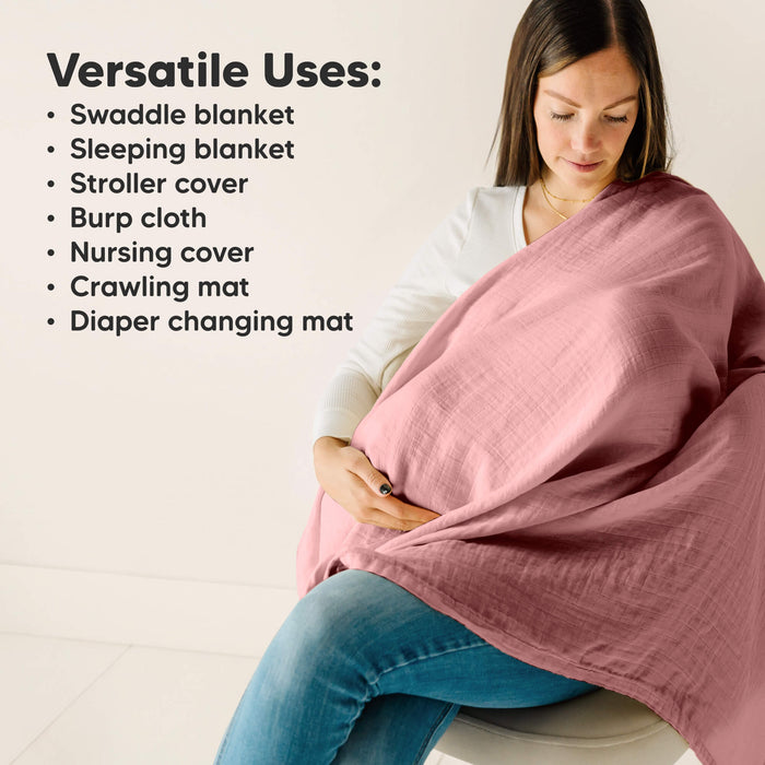 Versatile Uses: Swaddle blanket, Sleeping blanket, Stroller cover, Burp cloth, Nursing cover, Crawling mat, Diaper changing mat